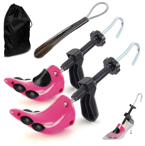 Dinamon High Heel Shoe Stretcher (US Women Size 4-10), Tough Polyurethane Plastic & Steel, Relief for Bunions & Corns, 2-Way Adjustable, Pad High Plugs Included