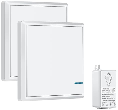 NineLeaf Wireless Lights Switch Kit, Wireless Light Switch and Receiver Kit, No Wiring for LED Lamps1000W Outdoor1300ft Indoor300ft IP66 Waterproof 2PK Switches1PK Receiver