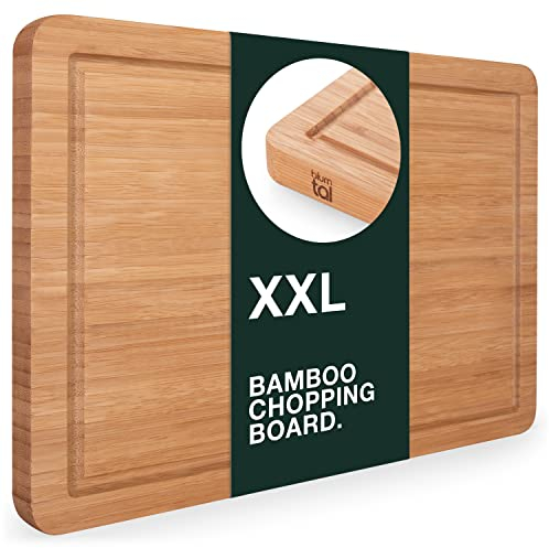 Blumtal Schneidebrett aus 100% Bambus XXL - 2cm dickes Holzbrett antibakteriell - massives Schneidebrett+ Saftrille - Holzschneidebrett 45x30x2cm - Alternative zu Kunststoff