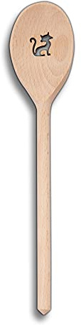 HOFMEISTER® Kochlöffel oval 30 cm aus Buche mit Katze-Motiv – plastikfrei, schont beschichtete Töpfe (1 Stück)