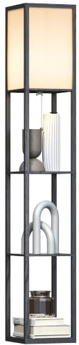 HOMCOM Stehlampe mit Regalen E27 Fassung bis 40W Rustikales Schwarz | Wohnzimmer Stehleuchte, Nachttischlampe mit Lampenschirm, Standlampe Schlafzimmer Arbeitszimmer Büro, Moderne Deko