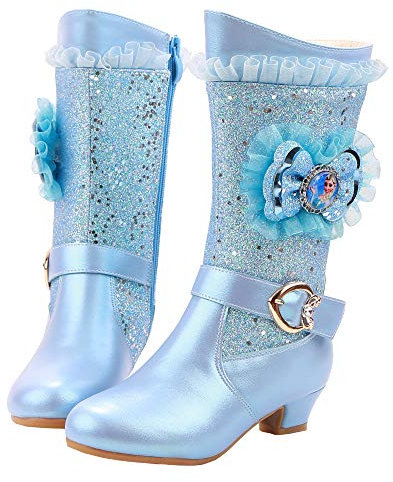 FStory&Winyee Schneestiefel Mädchen Prinzessin Stiefel ELSA Schuhe Kinder Winterstiefel mit Warmem Gefüttert Futter Lederstiefel Outdoor Schlupfstiefel Eiskönigin Kostüm Zubehör Karneval