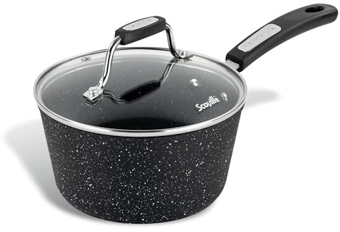 Scoville NEVERSTICK 18cm Saucepan with Lid, Non-Stick Saucepan, 1.5L Capacity, Suitable for All Hobs Including Induction, Cool-Touch Handle, PFOA Free, Dishwasher Safe, Aluminium, Black