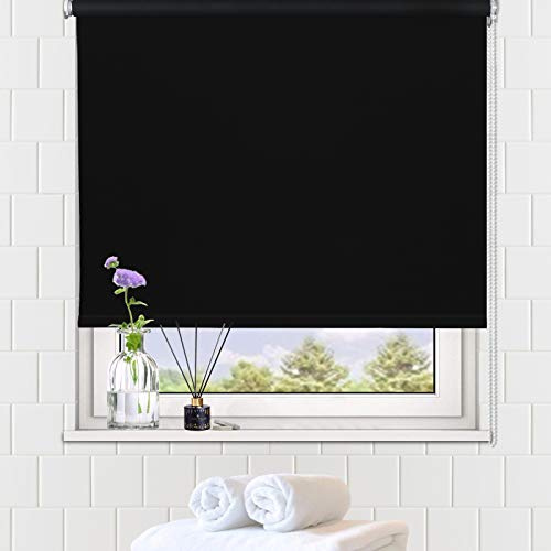 LUCKUP 100% Blackout Waterproof Fabric Window Roller Shades Blind, Thermal Insulated,UV Protection,for Bedrooms,Living Room,Bathroom,The Office, Easy to Install 84 x 183 cm(Black)