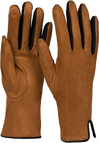 styleBREAKER Damen Touchscreen Handschuhe Farbkontrast | Leitfähige Fasern am Zeigefinger für Displays, weiches Fleece-Innenfutter, extrem elastische Passform für 16-21 cm Hand.