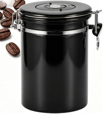 HERCHR Boîte à café hermétique en acier inoxydable, conteneurs de stockage des aliments 750g Pour grains de café, poudre, thé, noix de cacao