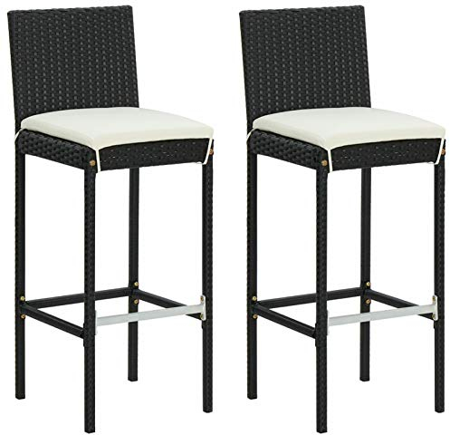 Tidyard 2 STK. Garten Barhocker mit Kissen Barstuhl Tresenhocker Thekenhocker Tresenstuhl Thekenstuhl Küchenhocker Gartenmöbel Schwarz Poly Rattan