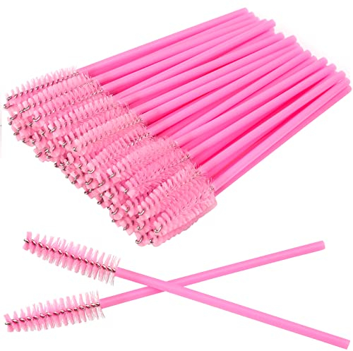 50 PCS Disposable Eyelash Brushes, Mascara Wands Eye Lash Eyebrow Extensions Brush, Applicator Cosmetic Makeup Brush Tool for Eyebrows and Fake Eyelashes (Pink)