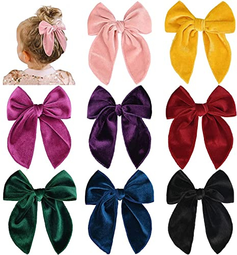 8 STÜCKE Große Haarschleife Fabel Haarschleife für Kleinkinder Mädchen Handgemachte Rot Neutral Schleife Haarschmuck für Kleine Babys Kinder (Samt-1)