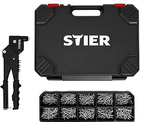 STIER Blindnieten-Satz Premium, mit 360°-Handnietzange, 500 Blindnieten, 501-teilig, aus Chrom-Vanadium-Stahl