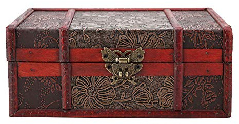 Dioche Retro Vintage Holz Aufbewahrungsbox Buch Vintage Holz Schmuck Organizer Dekorative Aufbewahrungsbox Vintage Schmuck Schatzkiste Kleine Dekorative Schatztruhe(Lotus mit Schloss)