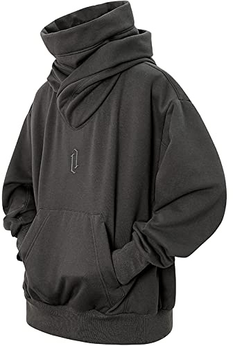 Eocicvvi Felpa Uomo con Cappuccio Collo Alto Pullover Hip Hop Stile Comoda Felpe Pile Hoodies Autunno Invernale Moda