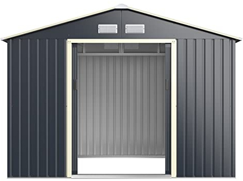 GOPLUS 5,3㎡ Abri de Jardin Métal, Cabine de Jardin Extérieur Portes Coulissantes, Cabane de Rangement à Outils, 277 x 191 x 202 cm, Gris