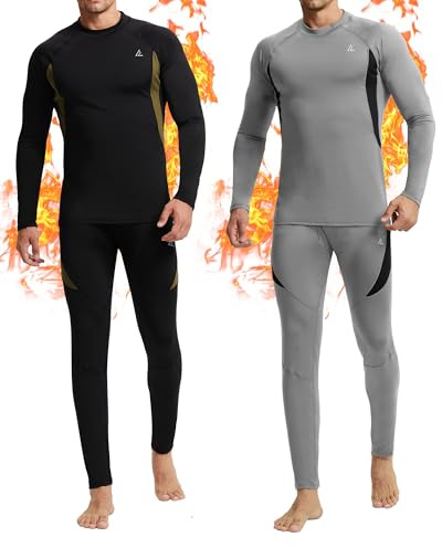 CL convallaria Men's Thermal Underwear Set Ultra Soft Fleece Lined Long Johns Winter Gear Base Layer Top and Bottom Set Sport Style Grey