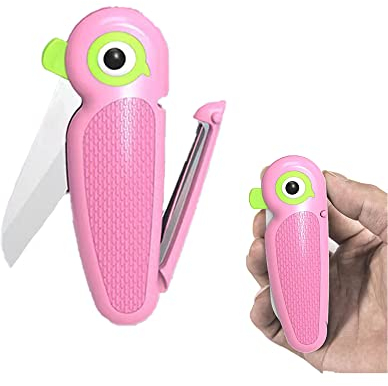 S.ROKE TTAN Tragbares Keramik-Schälmesser - 6cm Scharfe Klinge, Multifunktionale Kleines Klappmesser, Cutter Schäler 2-in-1, Mini Süßes Tragbares Obstmesser für Reisen, Camping (Rosa)