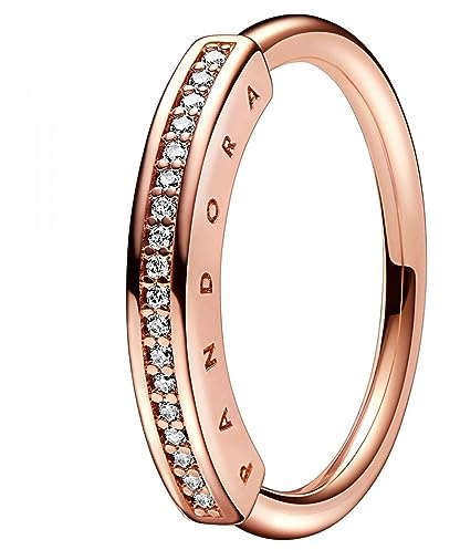 Pandora Signature I-D Pavé-Ring aus rosévergoldeter Metalllegierung mit Cubic Zirkonia, Gr. 50, 182283C01-50