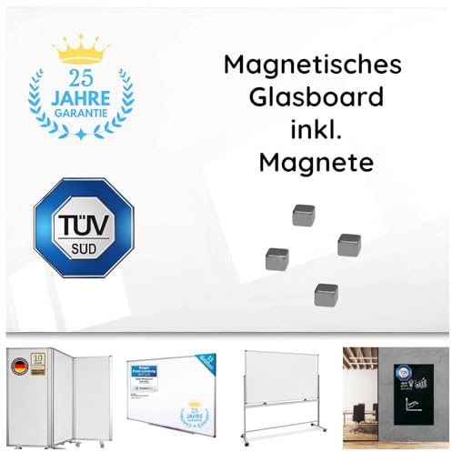 Master of Boards Magnetwand groß 120x200 cm - Memoboard magnetische Tafel für Uralubsmagnete für Küche & Büro inkl. 3 Magnete Pinnwand (Glasboard Weiß, 120x200 cm)