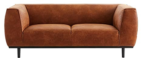 Miliboo Design-Sofa aus Leder in Antikoptik Cognacbraun 2/3-Sitzer Morris