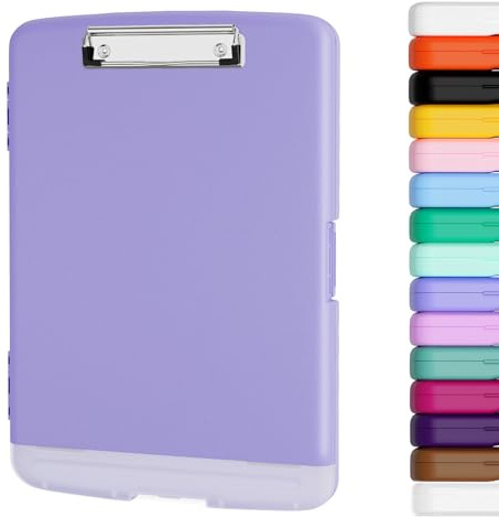 Piasoenc Klemmbrett mit Lagerung, Lagerung Klemmbretter mit Stifthalter und A4 Legal Papier Ordner, Heavy Duty Kunststoff, Folio & Side-Opening, Low Profile Clip, für Lehrer, Juristen,Lila | Robuste Kunststoff-Organisationsbox für A4-Ordner, Folio und seitlich öffnende Krankenschwestern, Lehrer, Studenten