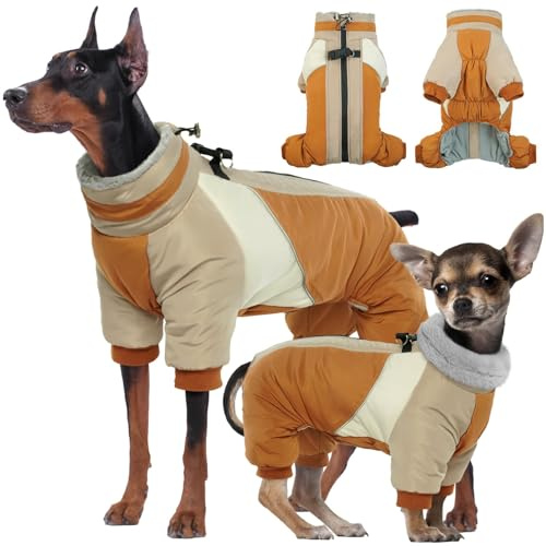 Kuoser Small Dog Coat - Warm Winter Jacket with Reflective Zipper, Built-in Harness, Perfect for Chihuahua, Yorkie (Brown XS)