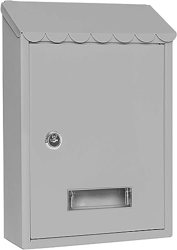 Buzón de Pared Correo, Buzón de Exterior de Metálico con Cerradura y Llaves, Buzón Impermeable de Gran Capacidad para Cartas, Fácil de Instalar (30x21.7x7cm, Plata)