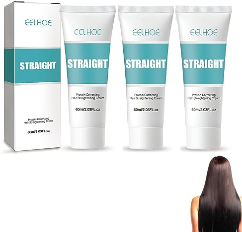 Crema lisciante per capelli, Protein Correcting Hair Straightening Cream, Crema lisciante setosa e lucida, per capelli secchi e danneggiati (3 pezzi)