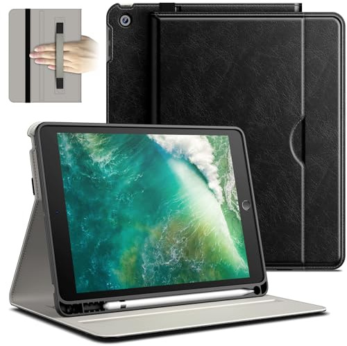 JETech Business Hülle für iPad 6./5. Gen 9,7 (2018/2017), Schwarz | PU-Lederdesign, Stifthalter & Tasche, Mehrwinkel-Betrachtung