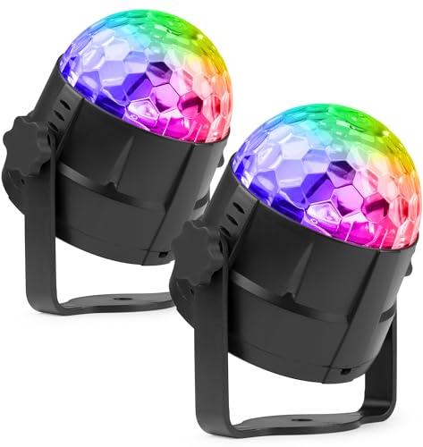 Fuzzix Tornado Mini Discokugel 2er Set, Partylicht 360 Grad rotierende RGB Lampe, Fernbedienung, Decken- und Saugnapfhalterung, LED Kugel, Discolicht Partylicht Musikgesteuert, LED-Ball, Disco Licht