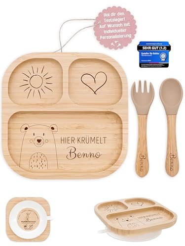 wunderwunsch - Personalisierter Baby Teller mit Saugnapf - Praktisches Kleinkind Zubehör mit Namen - Kinder Teller Rutschfest - Personalisierte Geschenke Geburt