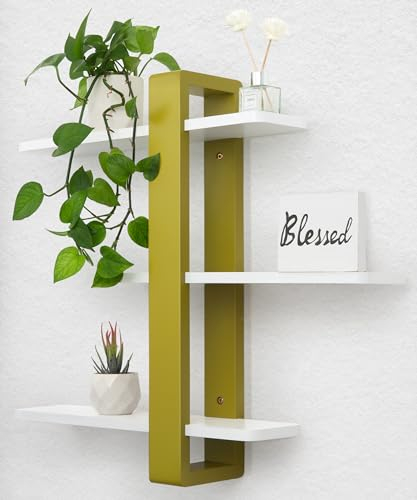 SUMGAR Mensola da parete bianca, mensola sospesa, grande e pratica, a tre piani, in legno massiccio, per soggiorno, camera da letto, tavole rimovibili, 50 x 58 cm, verde oliva