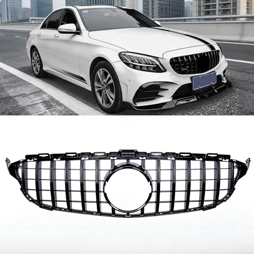 YIUBCZOQI Kühlergrill für Mercedes C-Klasse W205 S205 2015-2018 | GT Style,Schwarz Glanz,C180,C200,C220d,C250,C300,C350,C400 und C43 AMG,Ohne Kameraloch, Nicht für C63/Coupé