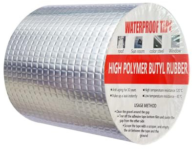 Cinta adhesiva de caucho butílico cinta adhesiva de sellado de papel de aluminio de caucho butílico autoadhesiva cinta adhesiva de asfalto exterior para fugas de techo (10cm X 5m)