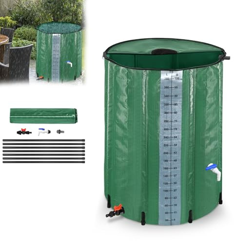 JOIEYOU Regentonne 380L Regenwassertonne Faltbar Regenauffangbehälter mit Ablassventil Hahn und Wasserstandsskala Wassertank für Garten, Grün