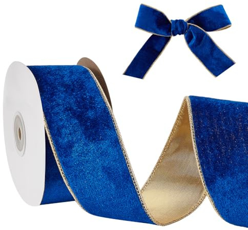 HOBBIESAY 10 Yerds Polyester Samtband Mit Draht 50mm Breit Blau Einseitig Weihnachtliches Pannesamt Stoffband Für Heim Und Festdekoration Hochzeit DIY Basteln Kränze Geschenke