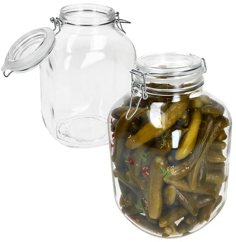 MamboCat 2er Set PRIMA luftdichte Vorratsgläser eckig I 4,25L I XL-Glasdosen mit Drahtbügelverschluss I ideal zum Einmachen, Fermentieren & Aufbewahren