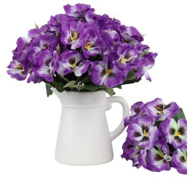 Xshelley 10 Bundles Artificial Pansies Flowers Outdoor UV resistant artificial flower silk wild chrysanthemum outdoor windowsill box porch home garden wedding farmhouse decoration (purple)