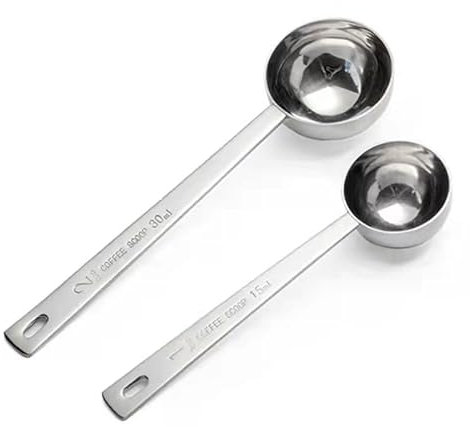 Snugluxe 2 Pieces Coffee Scoop Set, Long Handle 304 Stainless Steel Coffee Measuring,1 Tablespoon 15ml 2 Tablespoons 30ml for Ground Coffee Tea Sugar or Flour Silver