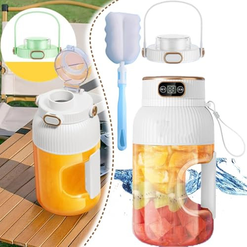 Yulyoie Multifunctional Portable Juicer Cup with Digital Display, 2024 New Portable Smoothie Blend, Glass Bottle on the Go Blender, Portable Juicer Blender, For Smoothies, Shakes, Friuit (White)