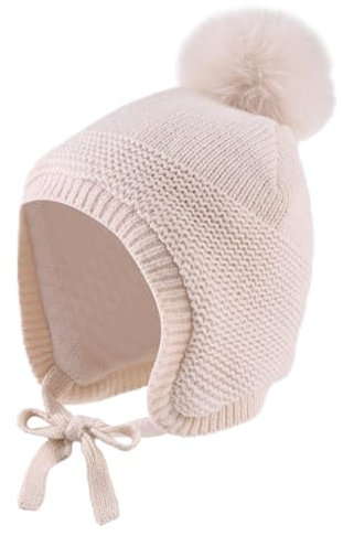 Baby Wintermütze mit Ohren Warme Babymütze Baby Mädchen Jungen Winter Kind Mütze Handschuhe Ohrenklappen Mütze mit Fleece (6-24 Monate, Beige Hut)
