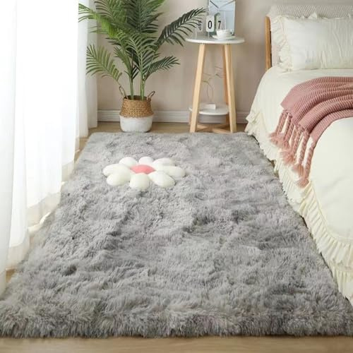 YUANWAN Shaggy Teppich Moderner Teppich 110 x 120 cm Weich Flauschig Moderne Deko Hochflor Teppich Wohnzimmer Weich Flauschiger Vorleger für Schlafzimmer, Wohnzimmer, Hellgrau
