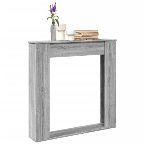 Homgoday Kaminumrandung Kaminverkleidung Kaminkonsole Deko Kaminrahmen Kamingehäuse Dekokamin Wohndekoration Kaminsims Dekokamin für Wohnzimmer Grau Sonoma 100x20x100 cm Holzwerkstoff