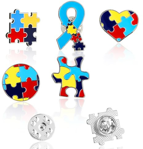 10 stycken autism medvetenhet Stift, 5 stilar Pussel Bitar Pins Nål Metall Inspirerande Symboler för Autism Stöd Brosch Bricka för Kläder Skjortor Jackor