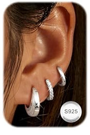 LOLIAS 3 Paar Creolen Silber 925 Klein Hypoallergen Ohrringe Schlafen Kreolen Set Schmuck Damen