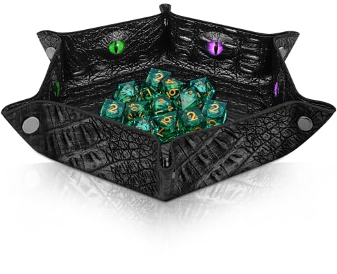 Byhoo DND-Würfeltablett mit Krokodilmuster, faltbar, sechseckig, leuchtet im Dunkeln, perfekt für RPGs, DND und Tischspiele (schwarz)