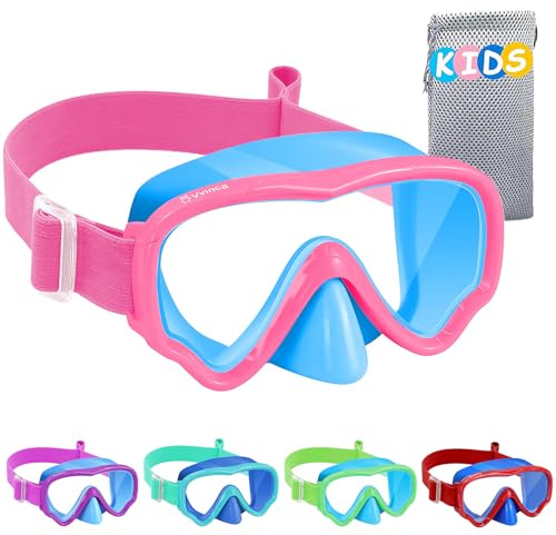 Vvinca Kids Swim Goggles with Nose Cover, Snorkel Diving Mask Fabric Strap Anti Fog Anti Shattered Lens Goggles for Kids 3-15