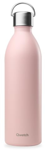 Qwetch - Bouteille Isotherme Active Pastel Rose 1L - Gourde avec Anse Inox Recyclé - 24h Froid et 12h Chaud - Etanche & Compacte