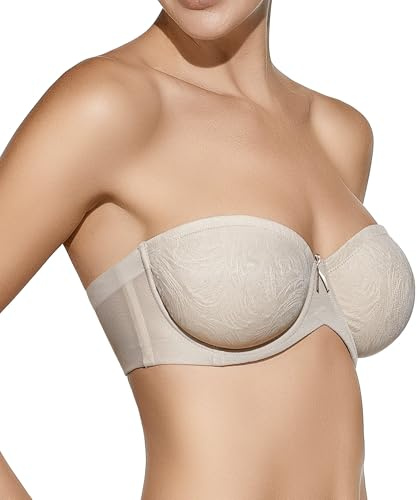Selene, Reggiseno Donna a Fascia Alta, con Ferretto e Coppe Decorate, Senza Spalline e Imbottitura, Collezione Sandra, Colore Terra, Taglia 2 C