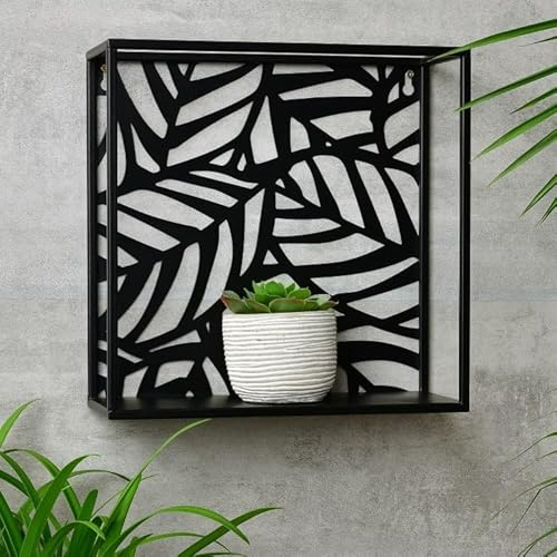 New Palm House Metal Wall Shelf – Black Modern Outdoor Garden Shelf for Plants, Decorations & Ornaments – Stylish, Durable, Wall-Mounted Storage Solution A-38