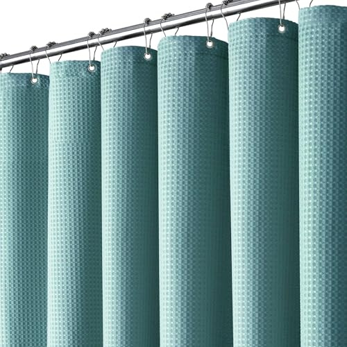BTTN Duschvorhang Waffelstruktur 180x200 cm wasserdicht, Türkis/Blaugrün | 12 Plastikhaken, Rückseitig Laminiert Wasserdicht, Waffelstruktur, Anti-Schimmel, Beschwerter Saum, Waschbar Textil Stoff
