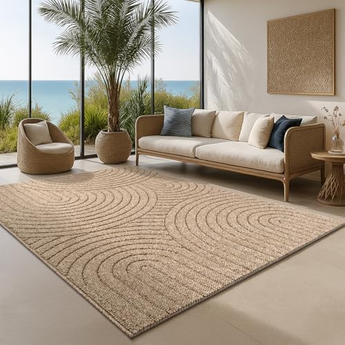 the carpet Cairo – Tapis d’extérieur résistant aux intempéries, Aspect Jute Naturel avec Boucles, Durable, Facile d’Entretien, pour Balcon, terrasse et Jardin, 160 x 220 cm